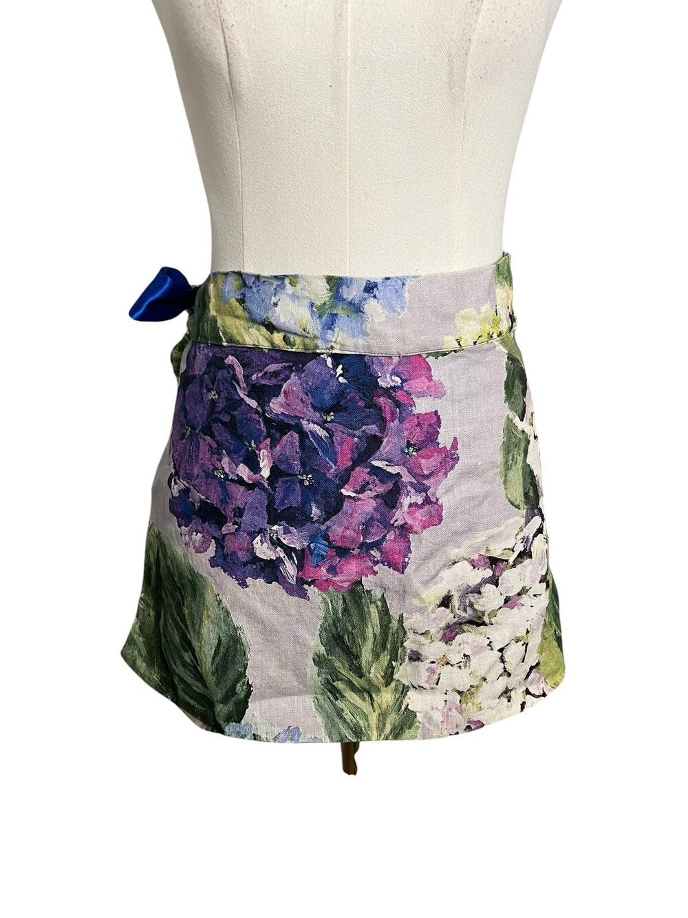 Lou Dallas by Raffaella Reversible Wrap Apron Mini Skirt Floral Satin Artisan